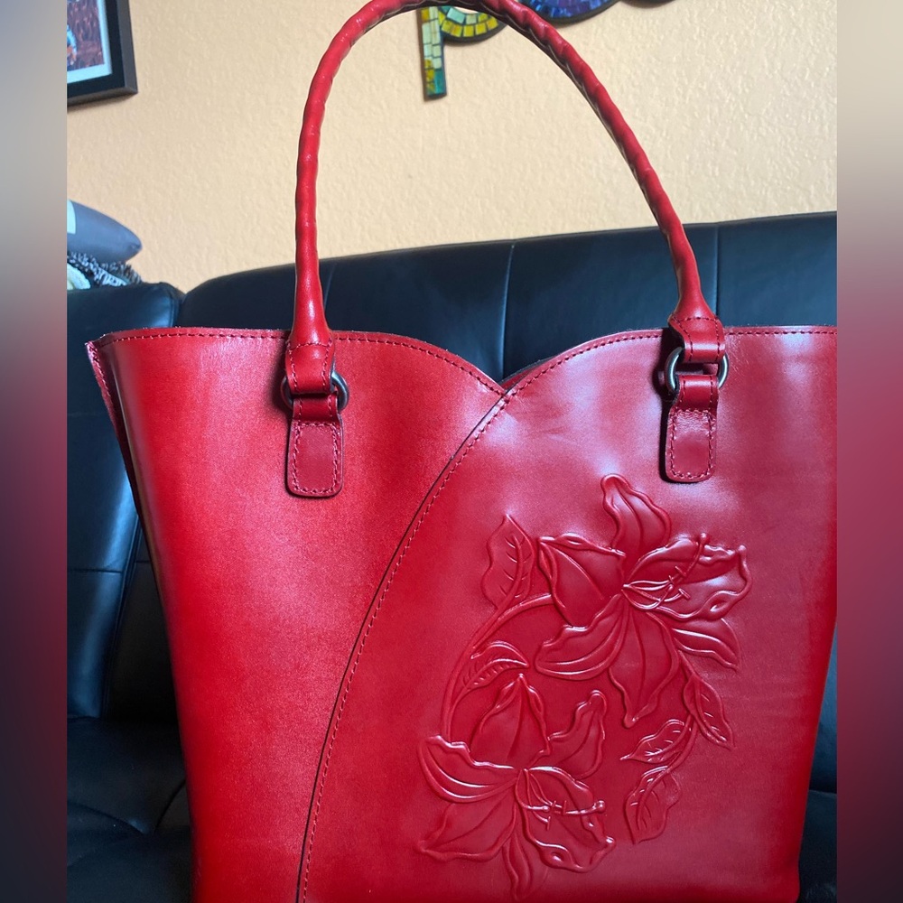 Vibrant Red Patricia Nash Structured Leather Tote